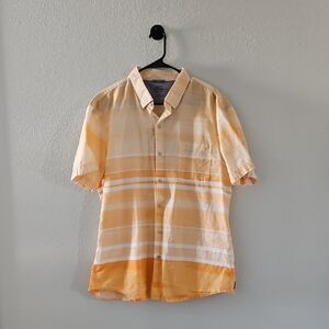 IZOD Men's Casual Button Down Shirt Short Sleeve Pocket Stripes Orange XL